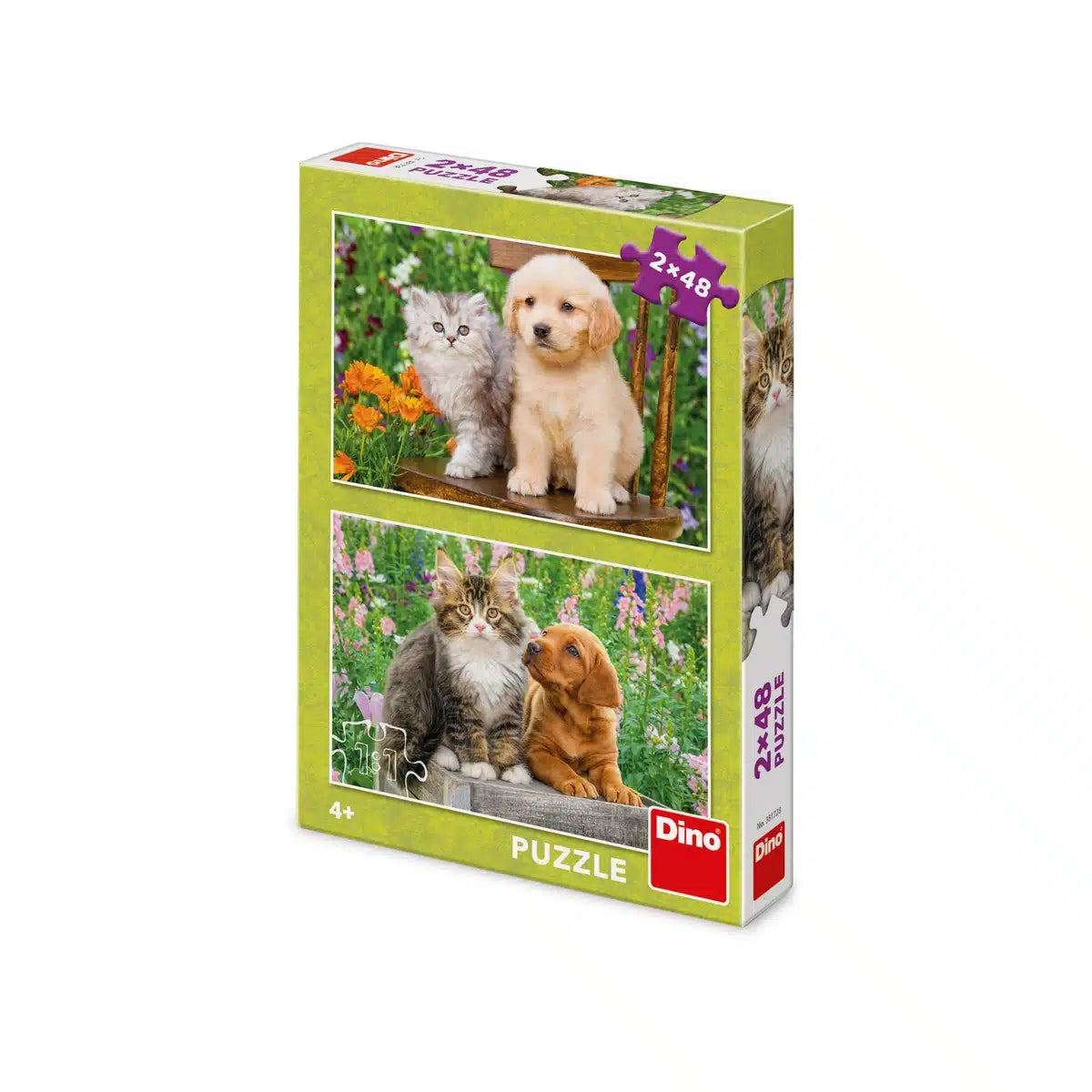 Puzzle enfant Dinotoys Dino avec chien et chat - 2 x 48 pièces