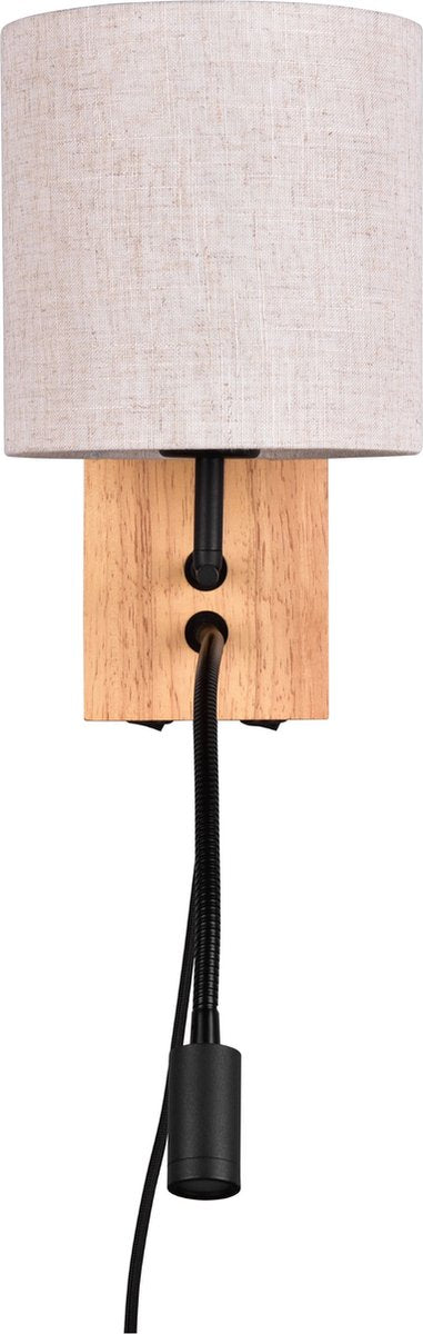 Applique Trio nilam avec liseuse - bois naturel - abat-jour écru