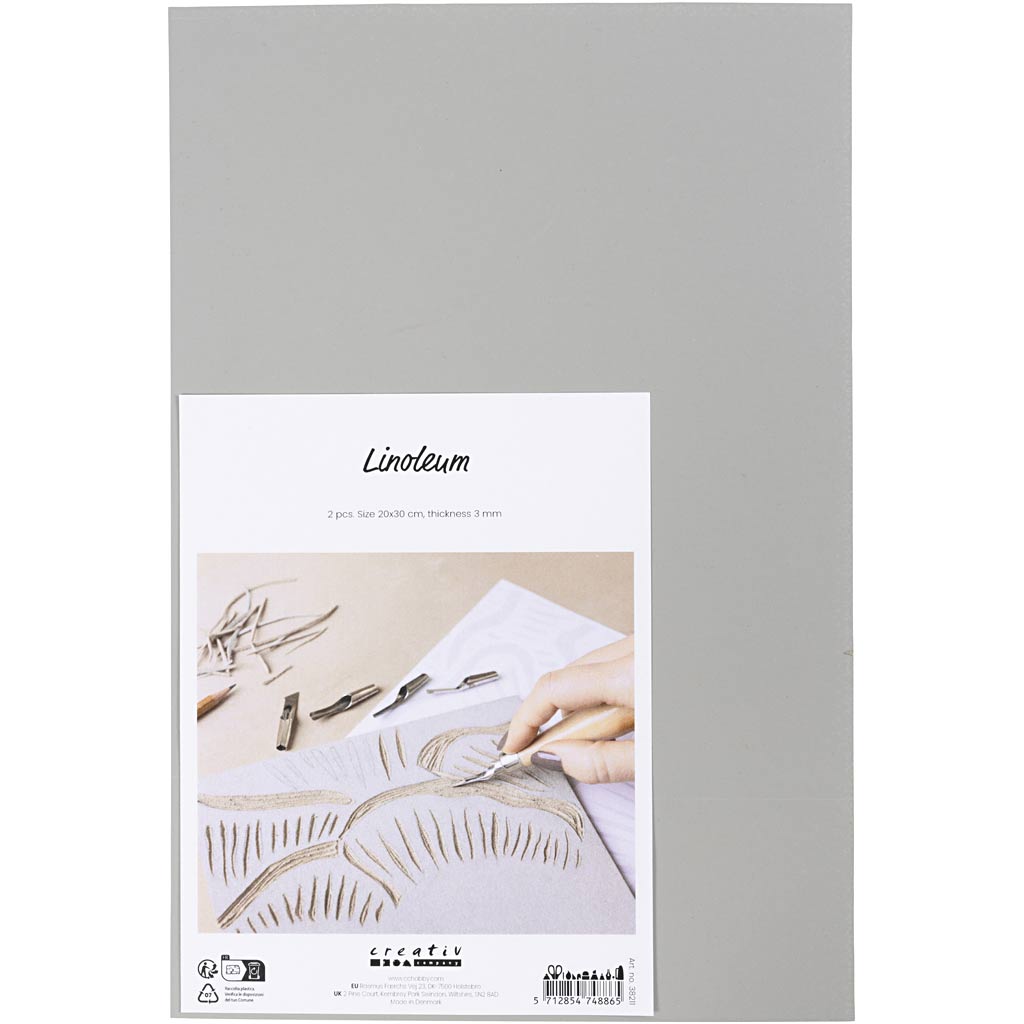 Linoléum Creativ company, format 20x30 cm, épaisseur 3 mm, gris, 2 pièces 1 boîte