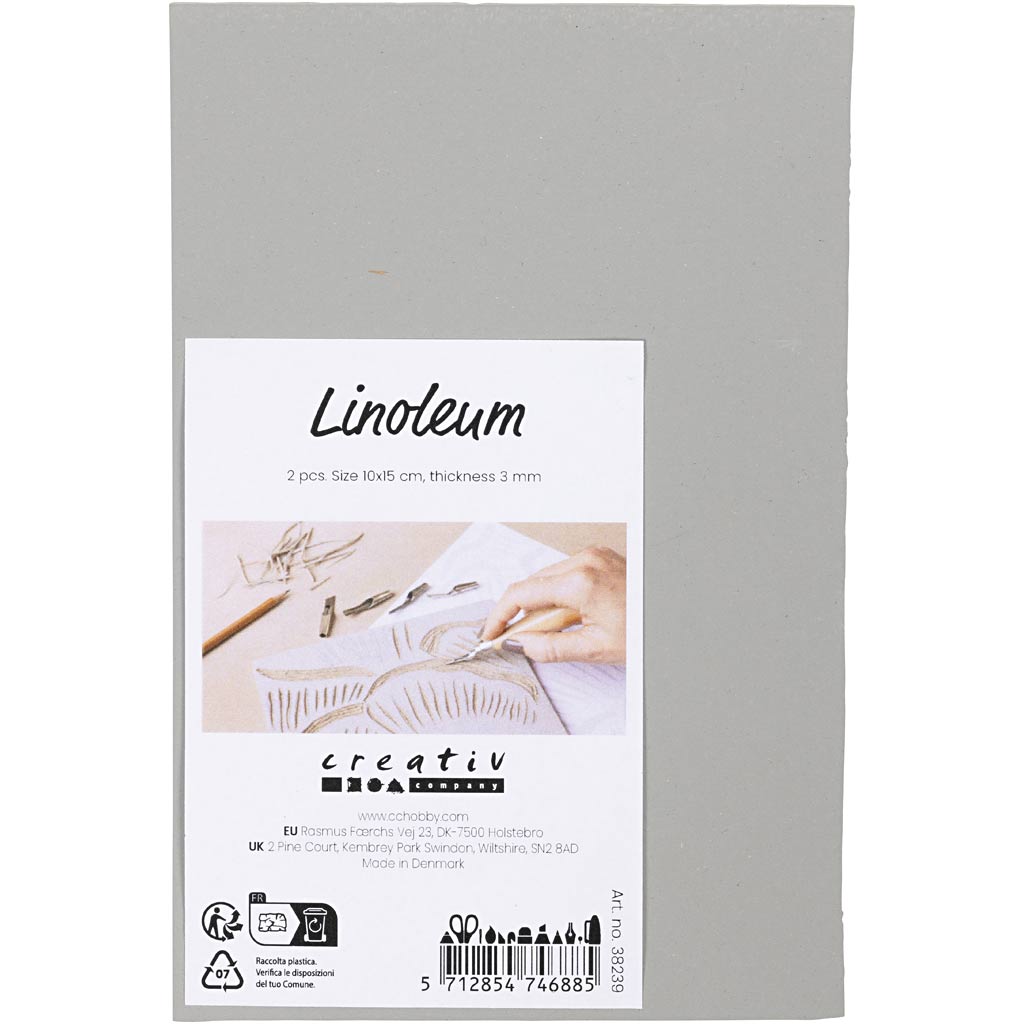 Linoléum Creativ company, format 10x15 cm, épaisseur 3 mm, gris, 2 pièces 1 boîte