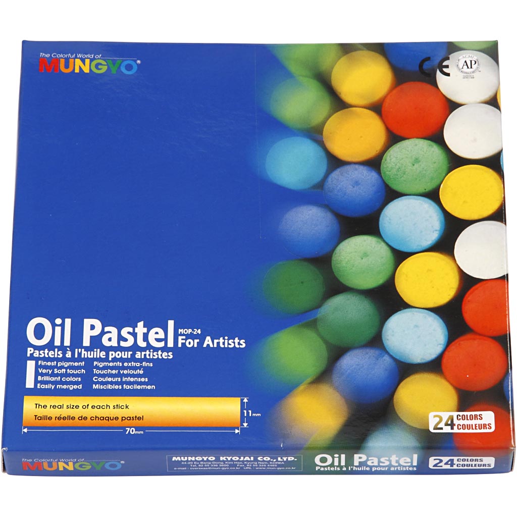Pastel à l'huile Mungyo, l: 7 cm, épaisseur 11 mm, différentes couleurs, 24 pièces 1 boîte