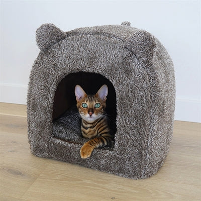 40 clins d'oeil panier chat palissandre igloo teddy marron