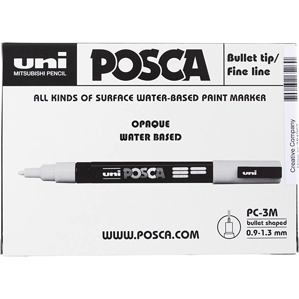 Marqueur Uni-posca posca, taille PC-3m, largeur de trait 0,9-1,3 mm, fin, noir, or, argent, 12 div 1 boîte