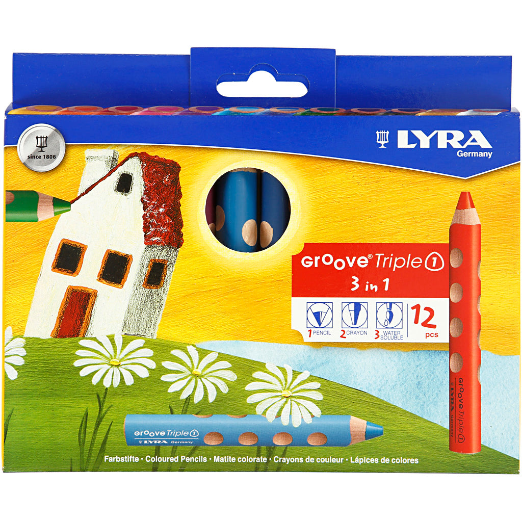 Crayons de couleur Lyra groove triple1, l : 12 cm, recharge 10 mm, couleurs assorties, 12 pièces 1 boîte