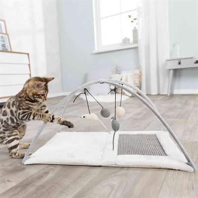 Tapis à gratter Trixie avec jouets sur cordon, gris