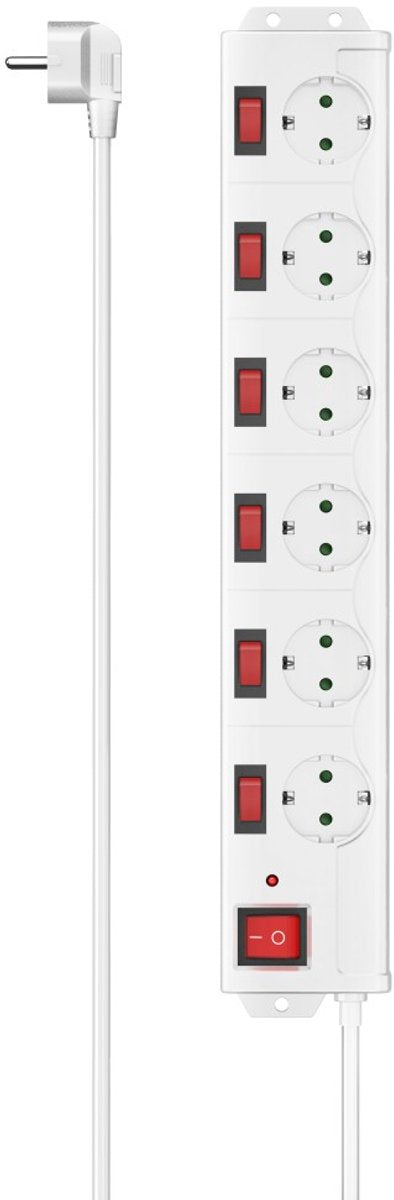 Multiprise Hama avec interrupteur - 6 prises - câble 1,4 m - avec protection contre les surtensions - blanc