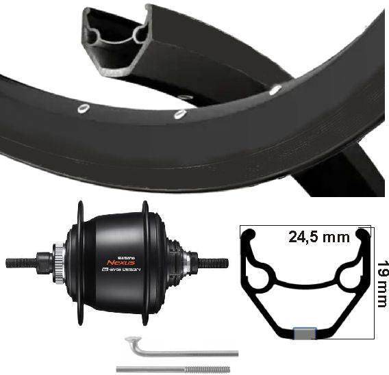 Kgs roue arrière 28 pouces (622) jante ryde noire nexus 8 center lock noir