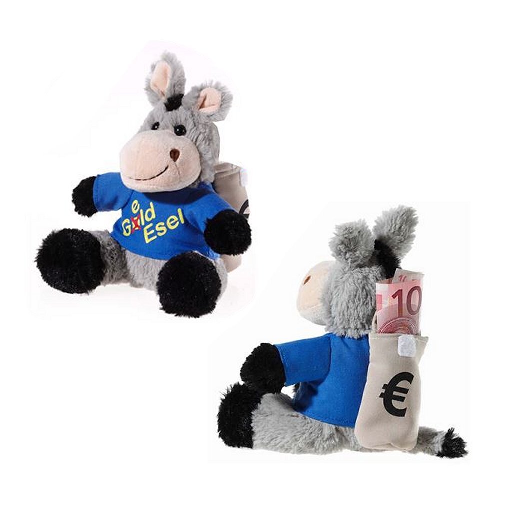 Heunec peluche âne avec sac à dos argent