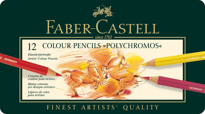 Faber Castell FC-110012 Crayon de couleur Polychromos, épaisseur de noyau de 3,8 mm, étui de 12 pièces