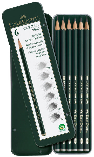 Faber castell fc-119063 crayon 9000 boîte métallique de 6 pièces