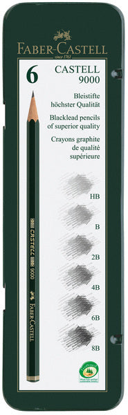 Faber castell fc-119063 crayon 9000 boîte métallique de 6 pièces