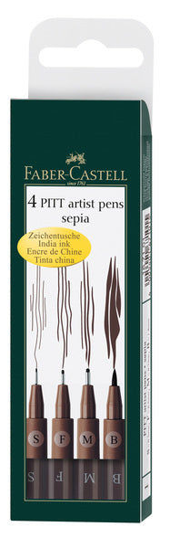 Faber Castell FC-167101 Stylo à dessin Faber-Castell Pitt Artist Pen, étui 4 pièces Sépia foncé