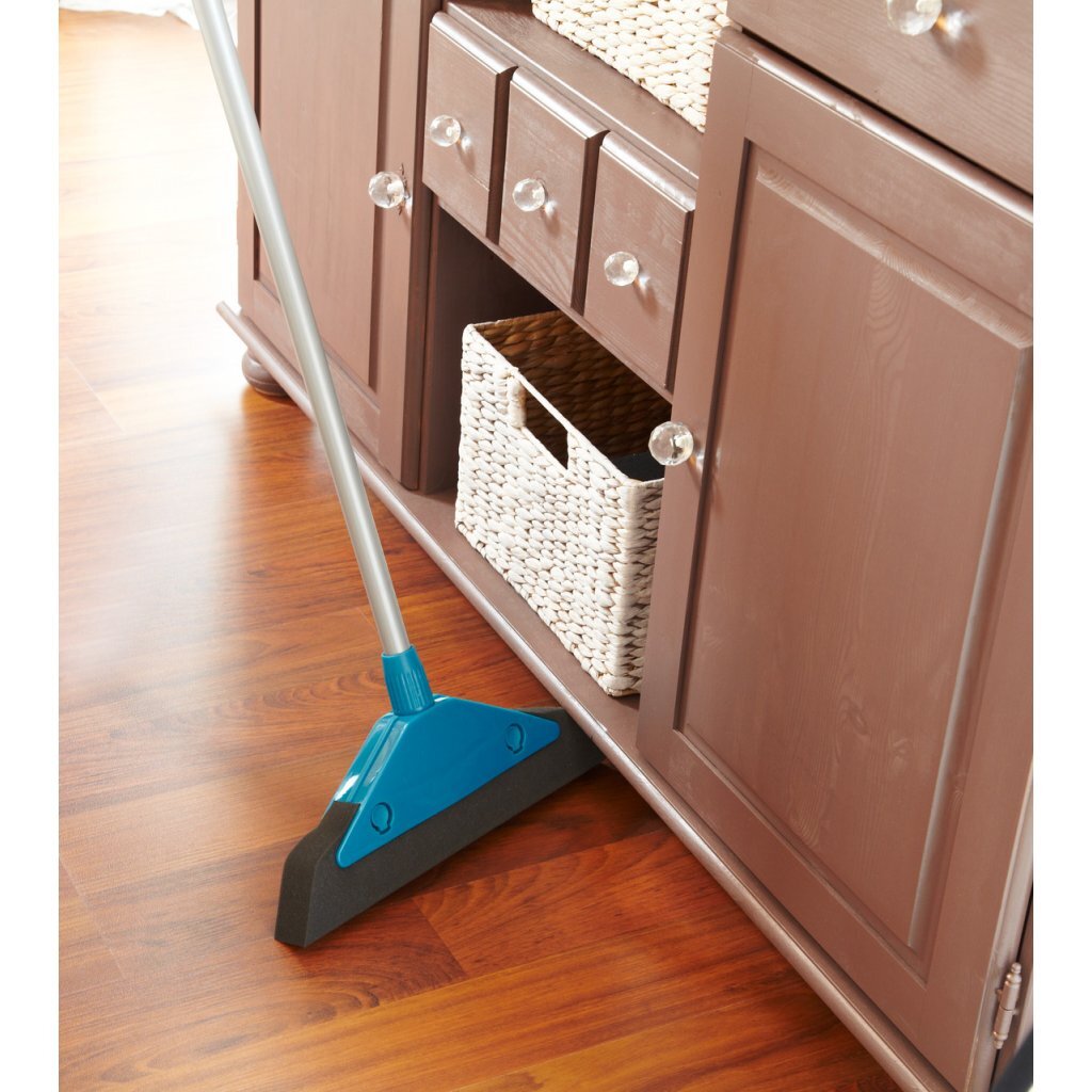 Leifheit 55243 balai en caoutchouc mousse souple et facile 34 cm avec manche télescopique bleu argent