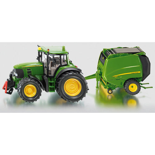 Siku 1665, tracteur John Deere avec presse comprenant 2 balles de foin, métal plastique, vert, pièces mobiles