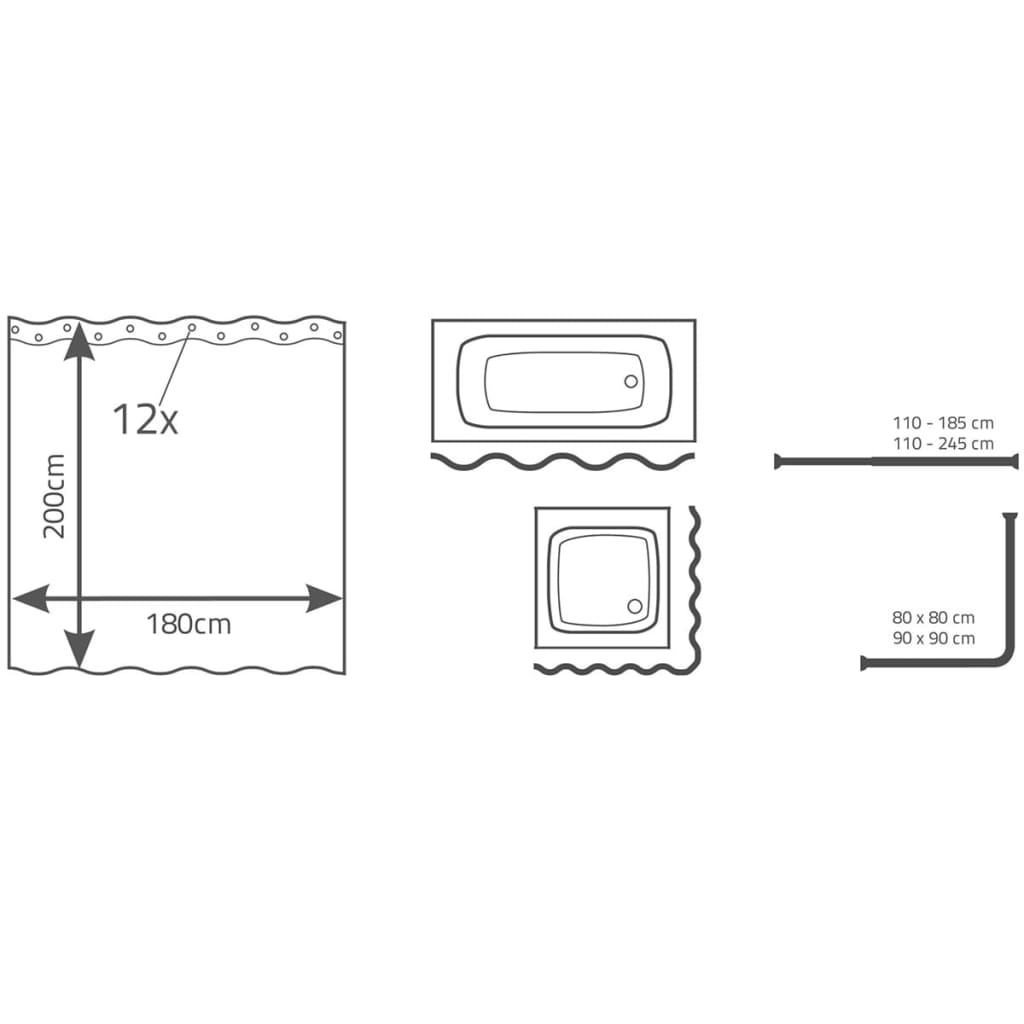Rideau de douche ridder brillant 180x200 cm