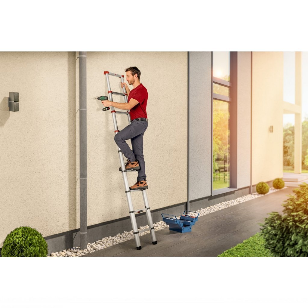 Échelle télescopique en aluminium Hailo t80 11 marches + barre de stabilisation 103-322 cm