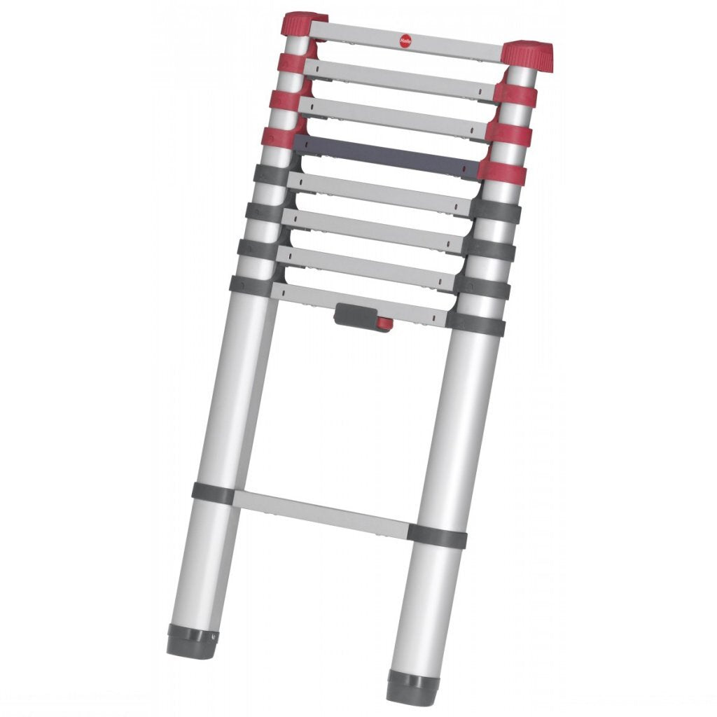 Échelle télescopique en aluminium Hailo t80 13 marches + barre de stabilisation 111-380 cm