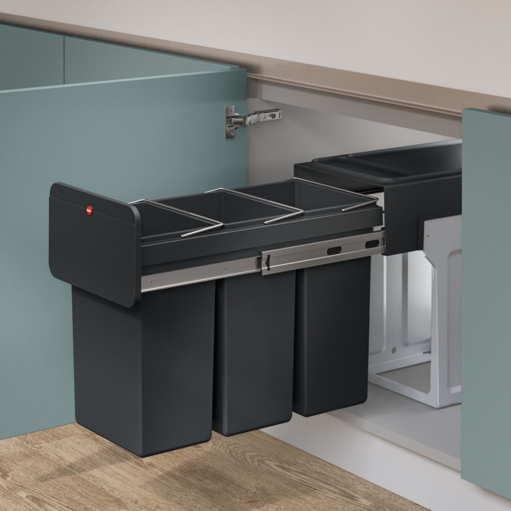 HAILO 0310-300 Trio de conception d'écoline l Biner de déchets intégrés 3x10l noir