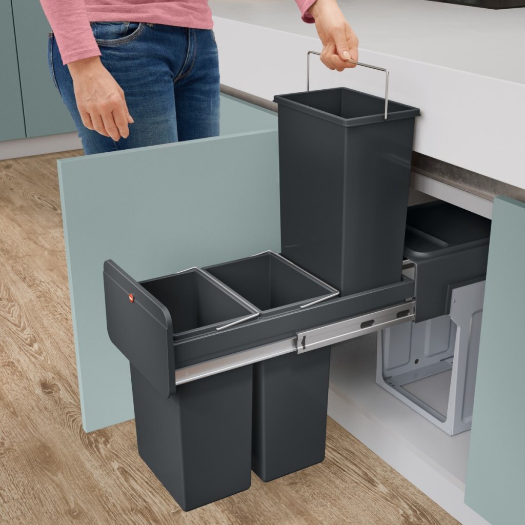 HAILO 0310-300 Trio de conception d'écoline l Biner de déchets intégrés 3x10l noir