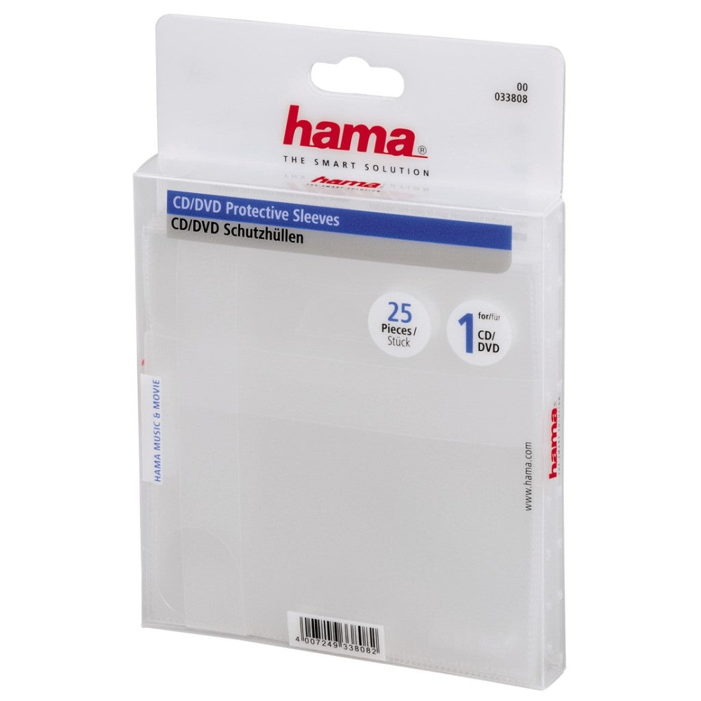 Hama pochettes en papier pour CD DVD, paquet de 25, transparentes