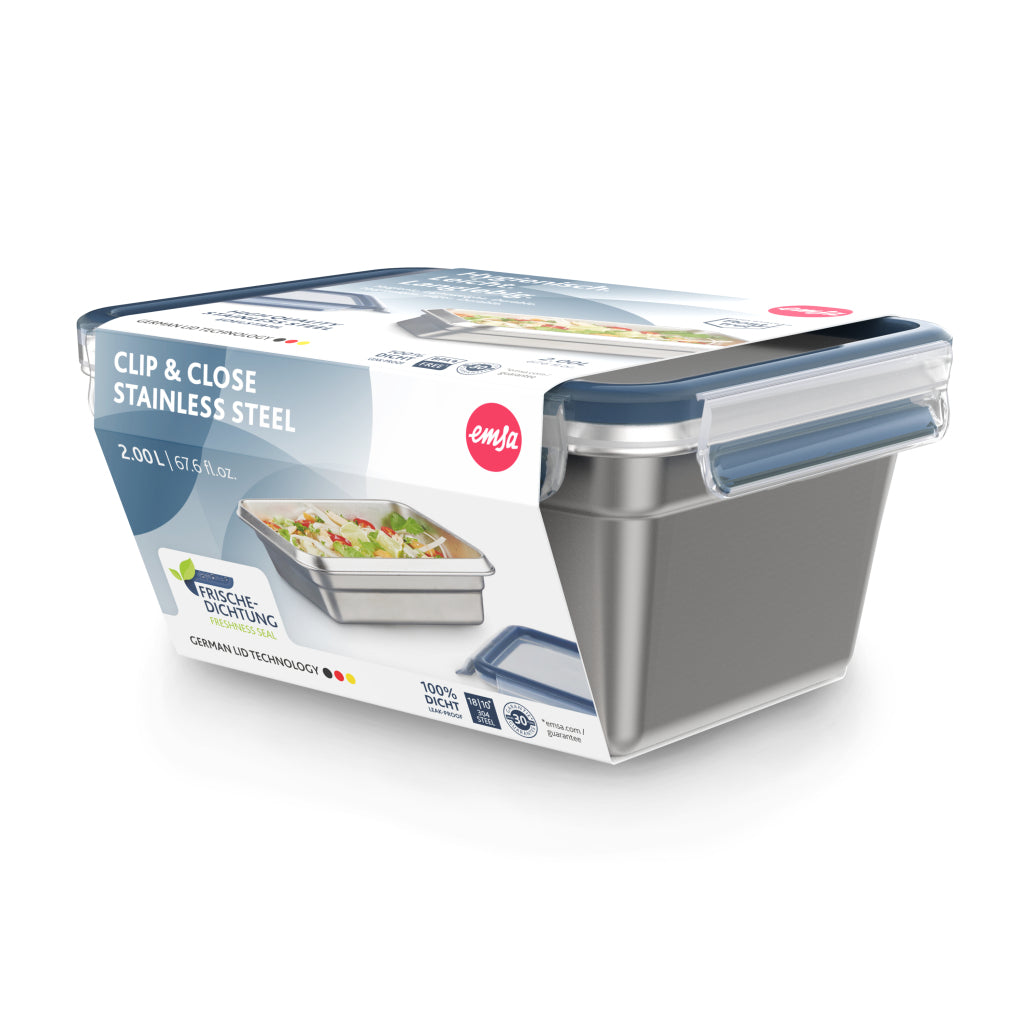 Emsa n1150600 récipient alimentaire à clipser et fermer 2l en acier inoxydable
