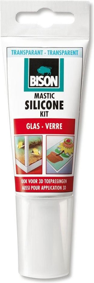 Tube en verre de mastic silicone Bison - transparent - 60 ml
