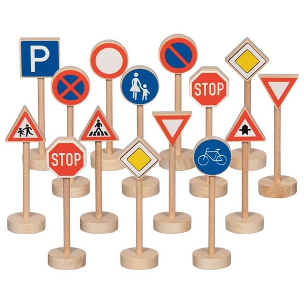 Ensemble de panneaux de signalisation en bois Goki, 15 pièces.