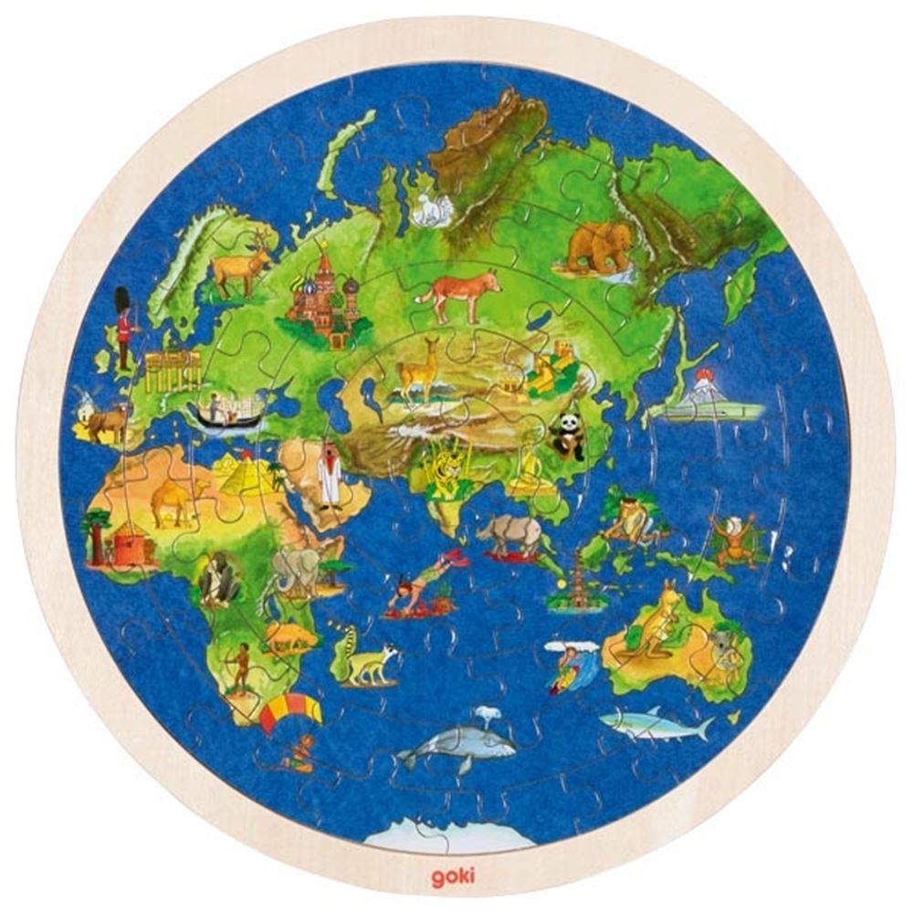 Goki Double-Sived Wooden Puzzle - Globe, 57st.