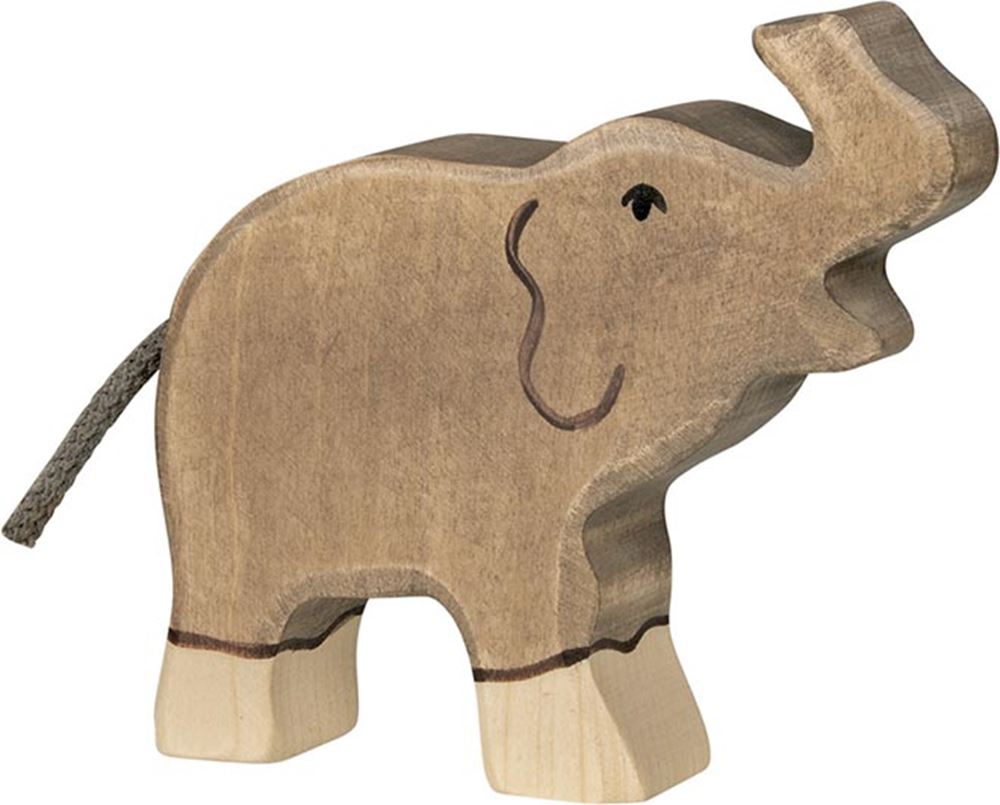 Goki holztiger éléphant, petit, trompe relevée.