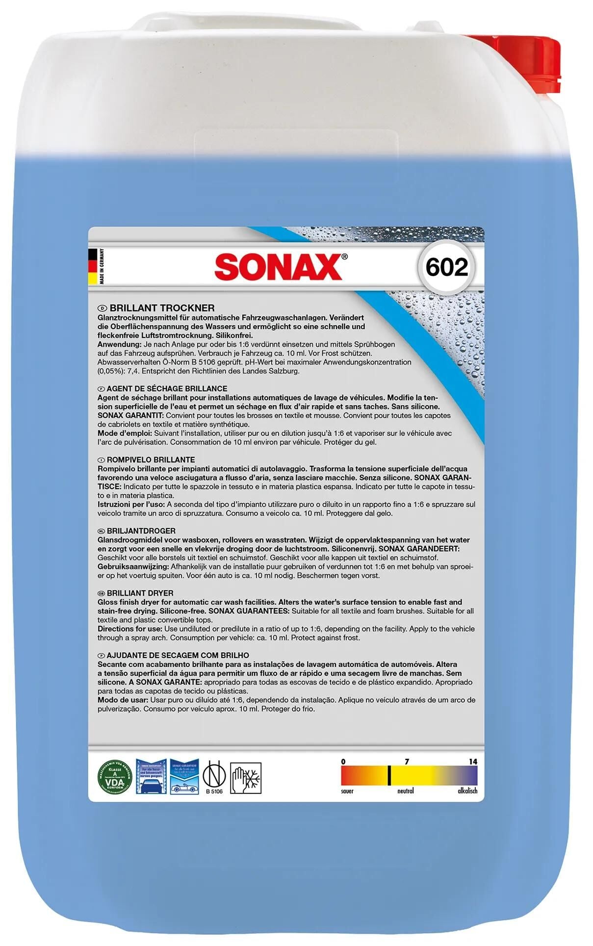 Sonax additif de nettoyage brillant trockner brillant-séchoir limite cubitainer 25ltr.
