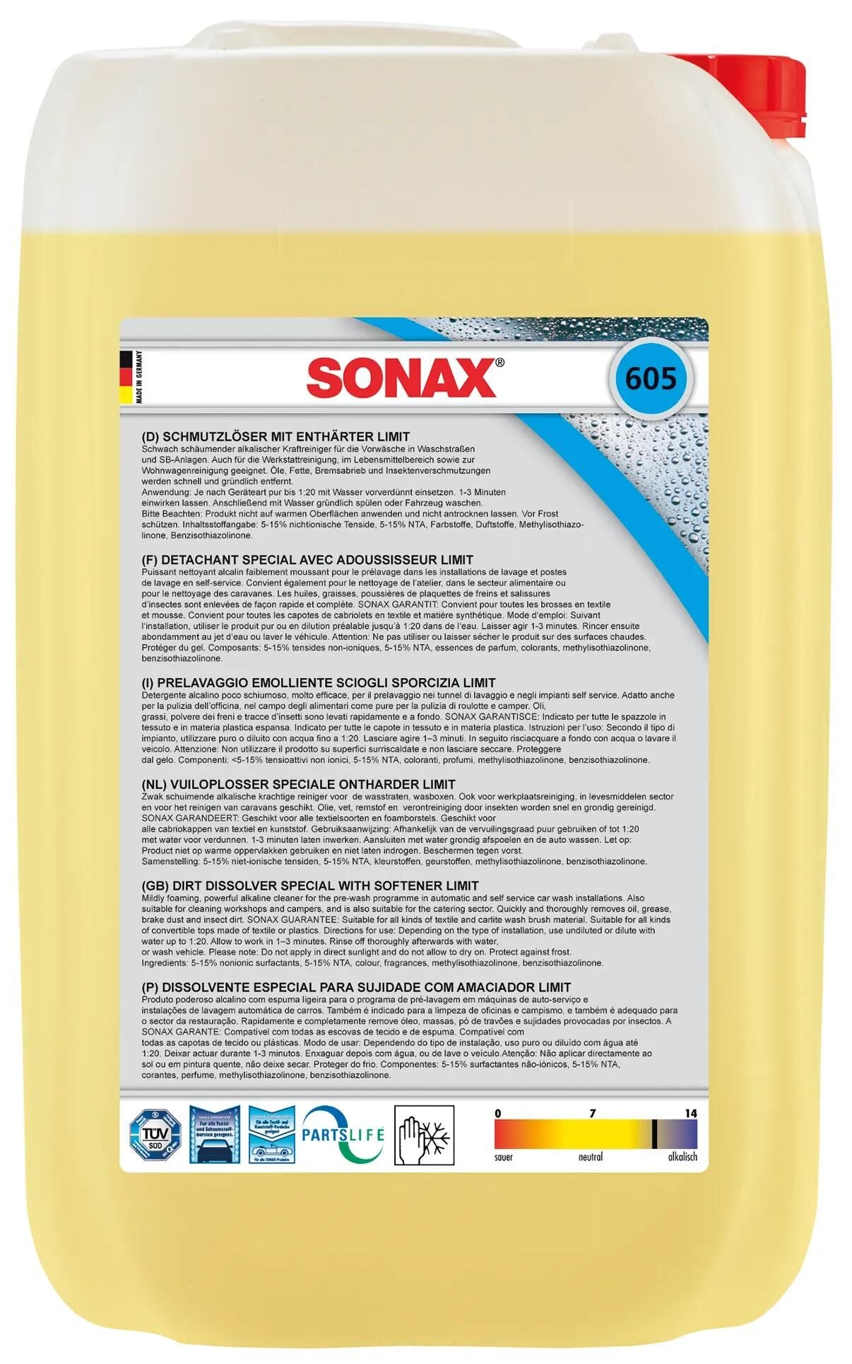 Sonax nettoyant schmutzlöser avec enthärter limite détachant avec enthaerte 25 litres. peut