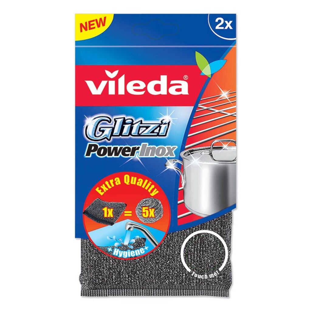 Vileda glitzi power tampons à récurer en acier inoxydable 2 pièces | 5 pièces