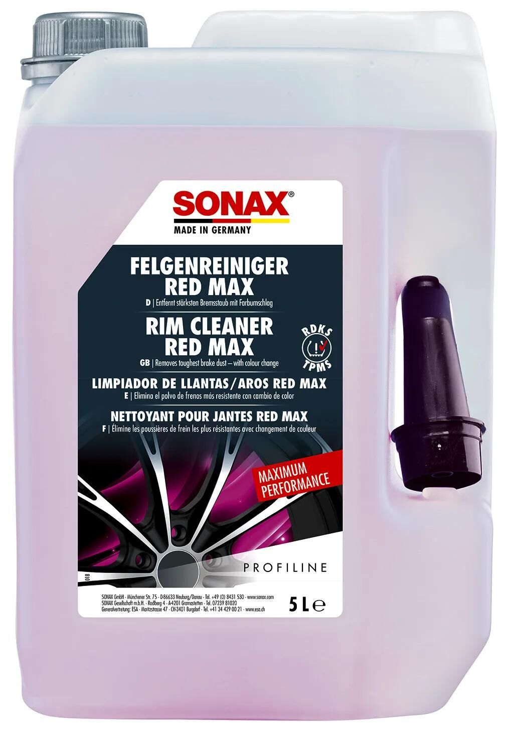 Sonax nettoyant pour jantes rouge max nettoyant pour jantes rouge max 5 litres.