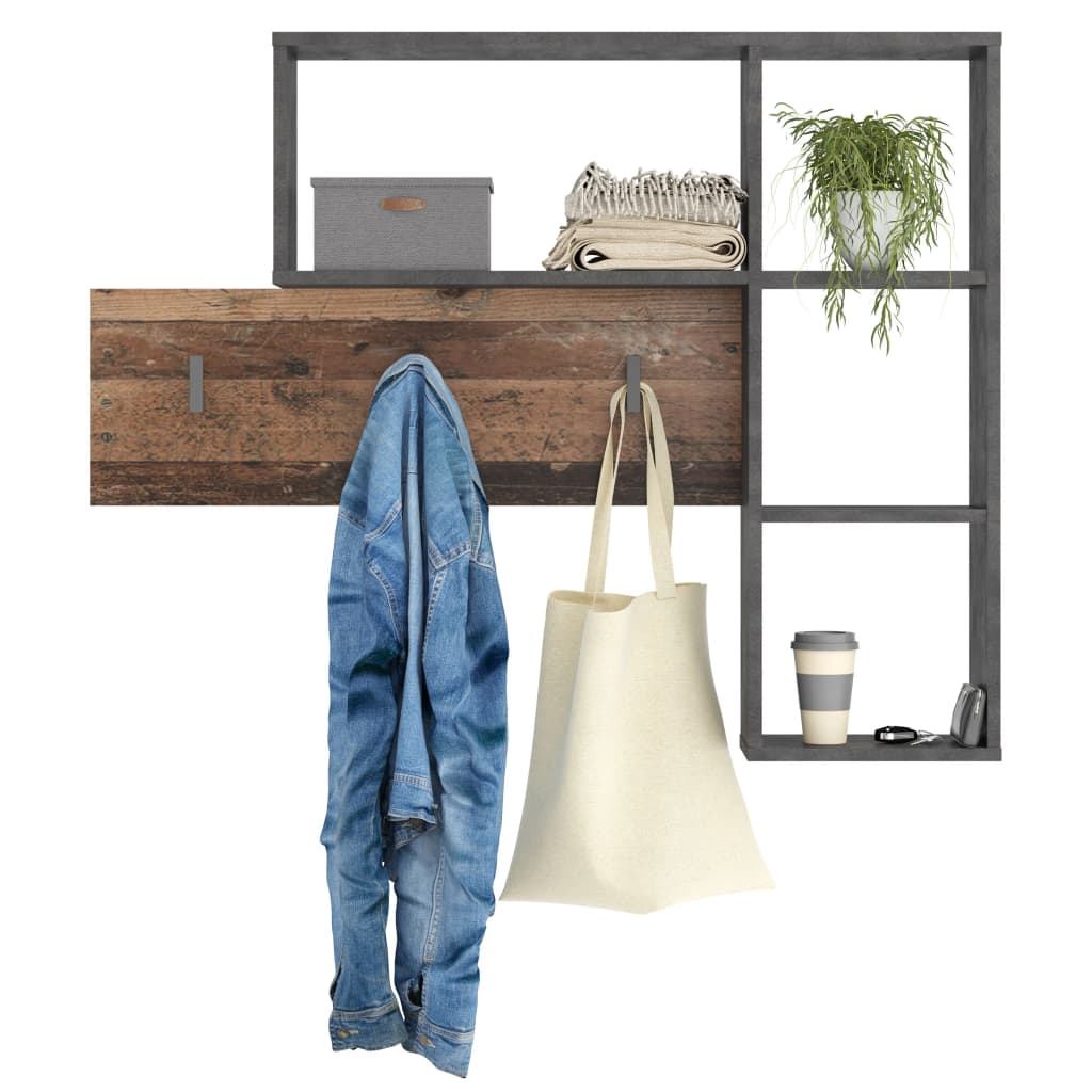 Rack de manteau mural FMD avec 4 compartiments ouverts d'anthracite et de brun foncé