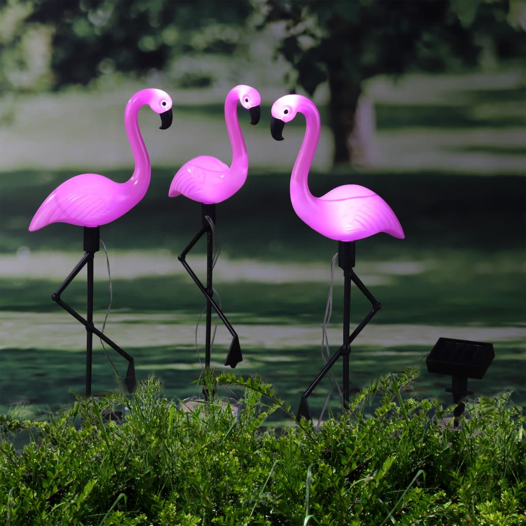Hi Ground Pins 3 St Solar LED Flamingo