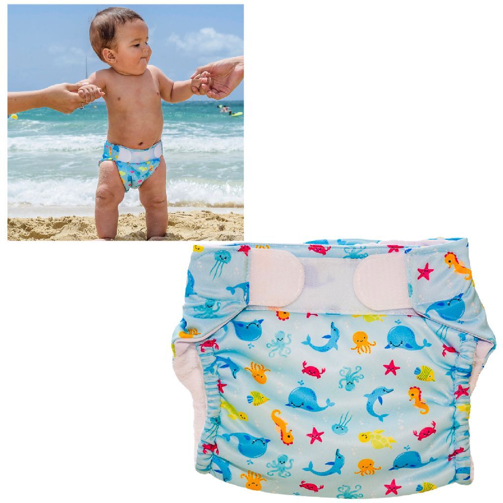 Freds swim academy couche de bain lavable animaux marins taille 2 9-16 kg bleu