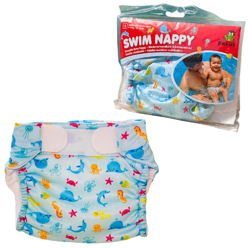 Freds swim academy couche de bain lavable animaux marins taille 1 4-9 kg bleu