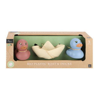 Jipy set bioplastique 2 canards en caoutchouc et 1 bateau assortis | 4 pièces
