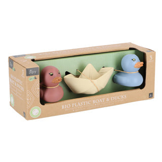 Jipy set bioplastique 2 canards en caoutchouc et 1 bateau assortis | 4 pièces
