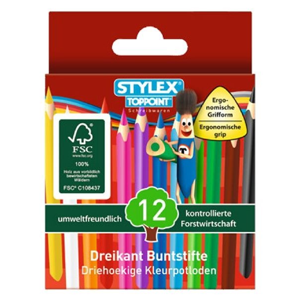 Crayons de couleur Toppoint courts 3h 12 pièces