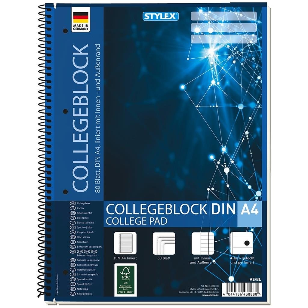 Bloc de conférence Stylex a4 avec lignes, 80 feuilles