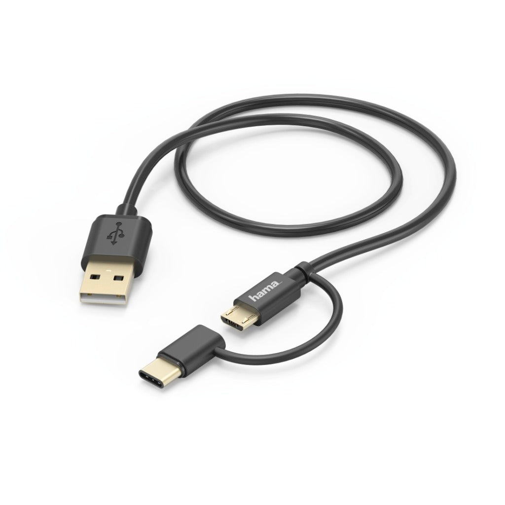 Hama câble micro USB 2 en 1 avec adaptateur USB Type-C 1 m noir