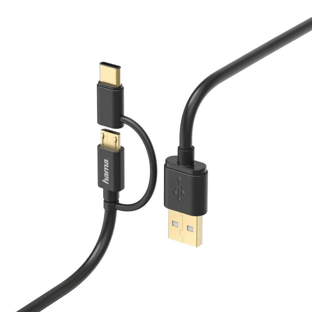 Hama câble micro USB 2 en 1 avec adaptateur USB Type-C 1 m noir