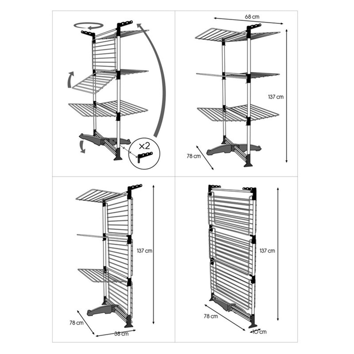 Tour de séchage Metaltex 40 m 78x72x137cm argent cyclone tomado