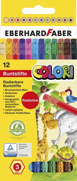 Eberhard faber ef-514817 crayons de couleur avec étui à gomme 12 pièces