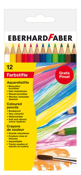 Eberhard faber ef-516012 étui en carton pour crayons aquarelle de 12 pièces avec pinceau