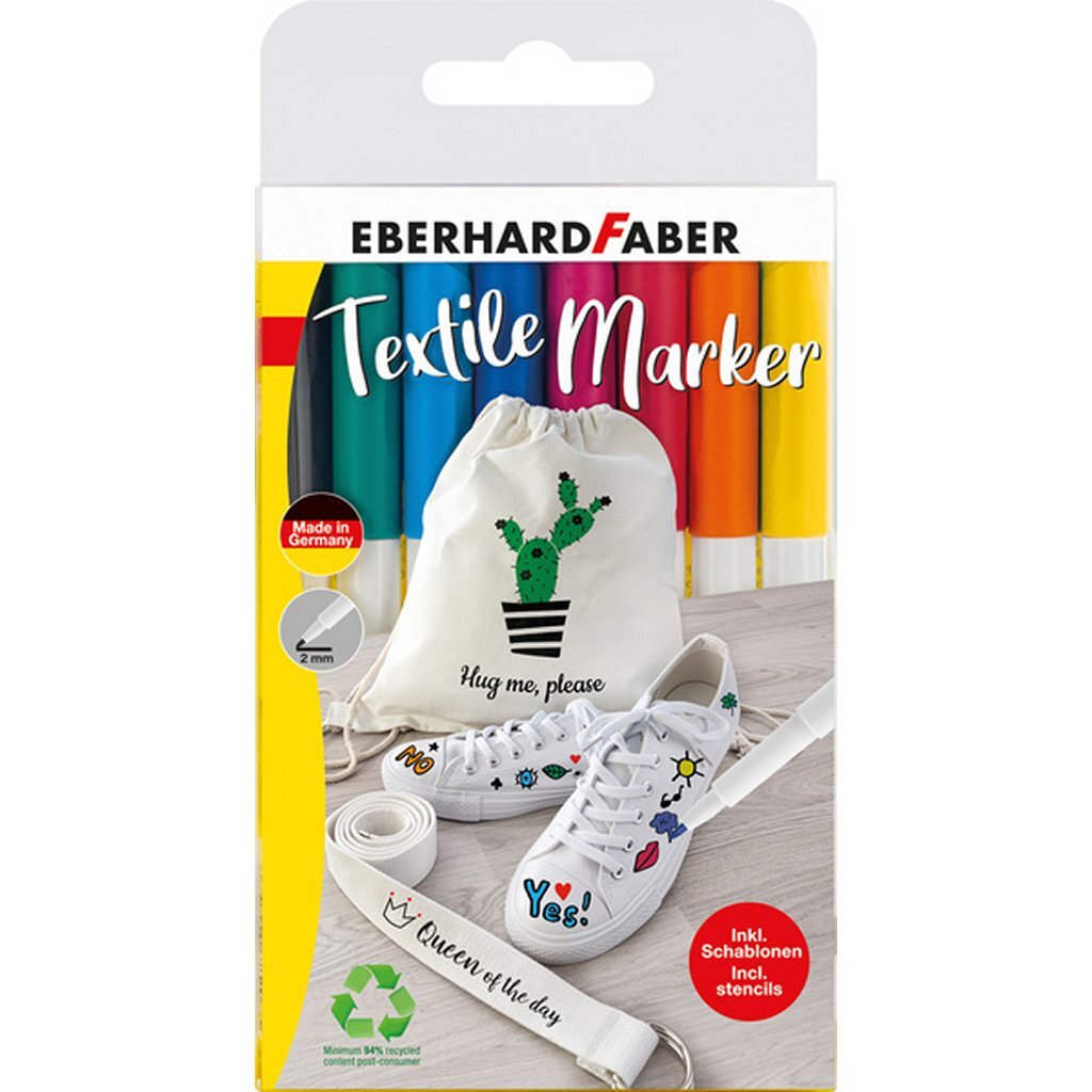 Marqueur textile Eberhard faber 8 pièces en étui + 4 pochoirs avec gabarits