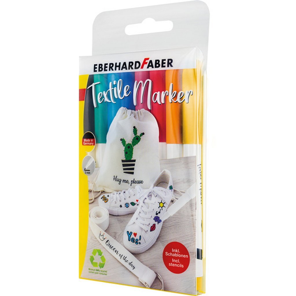 Marqueur textile Eberhard faber 8 pièces en étui + 4 pochoirs avec gabarits