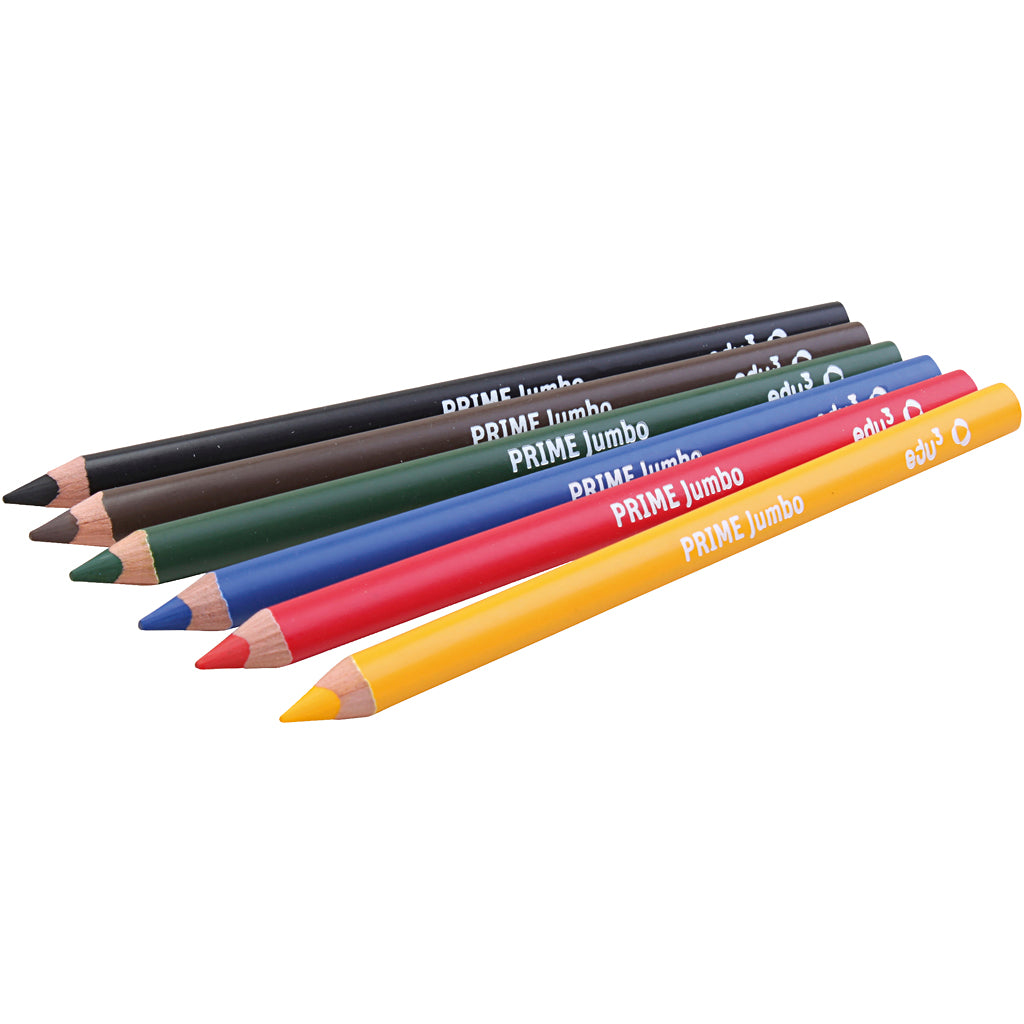 Crayon de couleur Edu3 edu jumbo, épaisseur 10 mm, mine 6,25 mm, différentes couleurs, 6 pièces 1 boîte