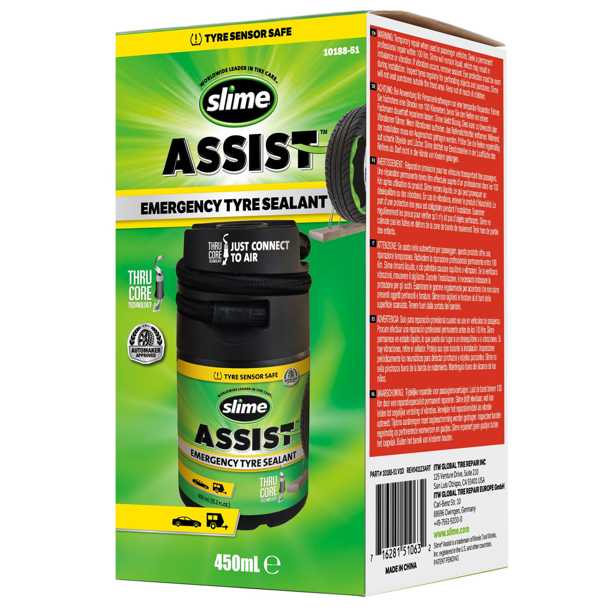 Liquide d'étanchéité d'urgence pour pneus Slime Assist, recharge de 450 ml, kit Smart Repair Plus